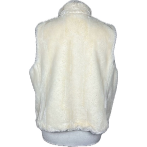 Ann Taylor Loft Petite Faux Fur Ivory Zipper Vest XLP Plush Grunge Indie Sleaze - Picture 2 of 9